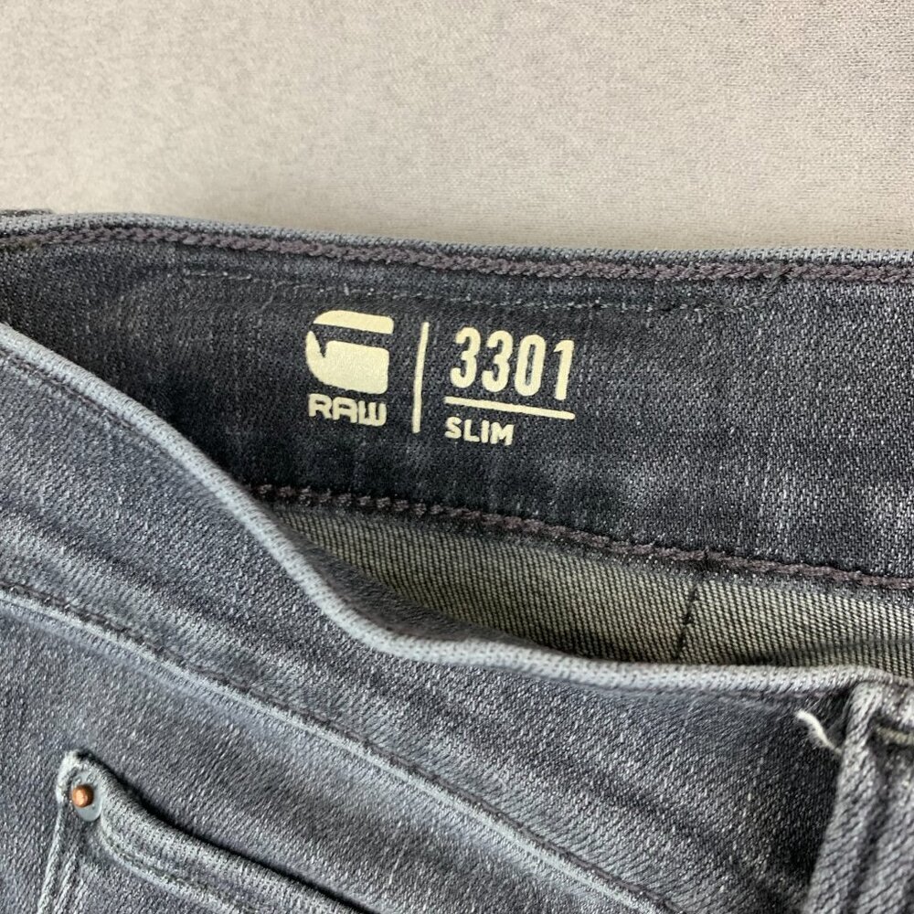 G Star Raw Mens Pants 34 Gray Denim Jeans 3301 Slim Button Fly Faded Tall 34x36 - Picture 6 of 14